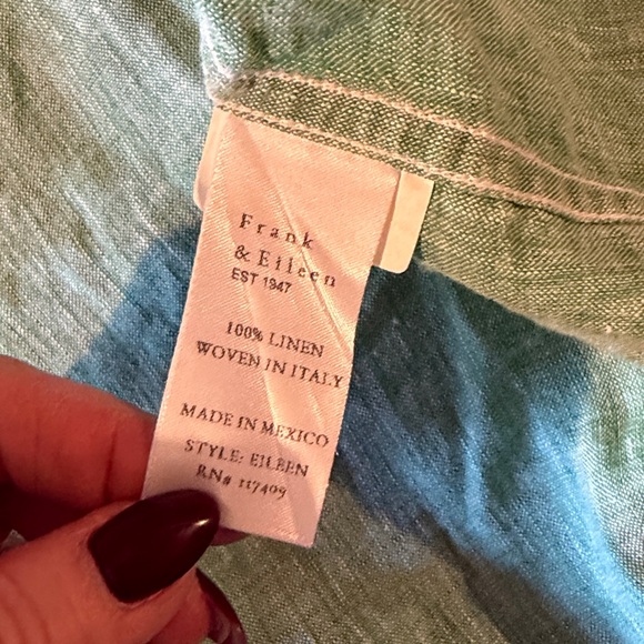 Frank & Eileen green Beachy, coastal Linen Shirt button down shirt. Sz M. - Picture 14 of 17